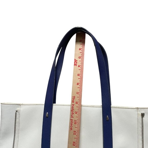 Botkier White & Blue Leather Tote Bag With Zipper Accents - Picture 5 of 8